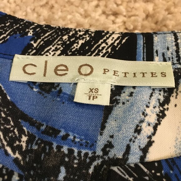 Cleo Petites Artsy Blue Lagoon Black Piping Tunic Tank Top - Picture 8 of 12